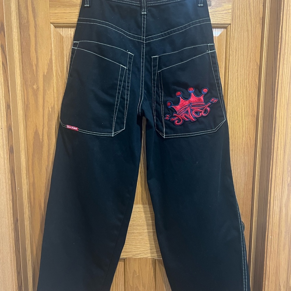 JNCO Black Pants with Red tribal Crown Embroidery 30 x 30